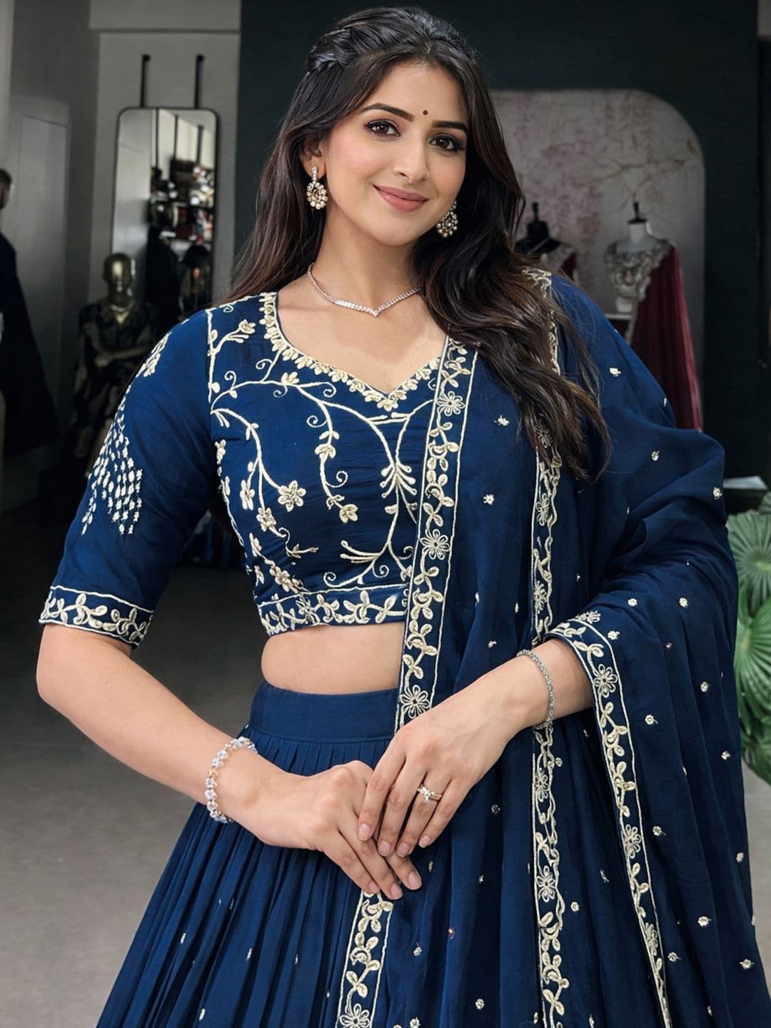 KRYSAL Embroidered Thread Work Semi-Stitched Lehenga & Blouse With Dupatta thumbnail 4