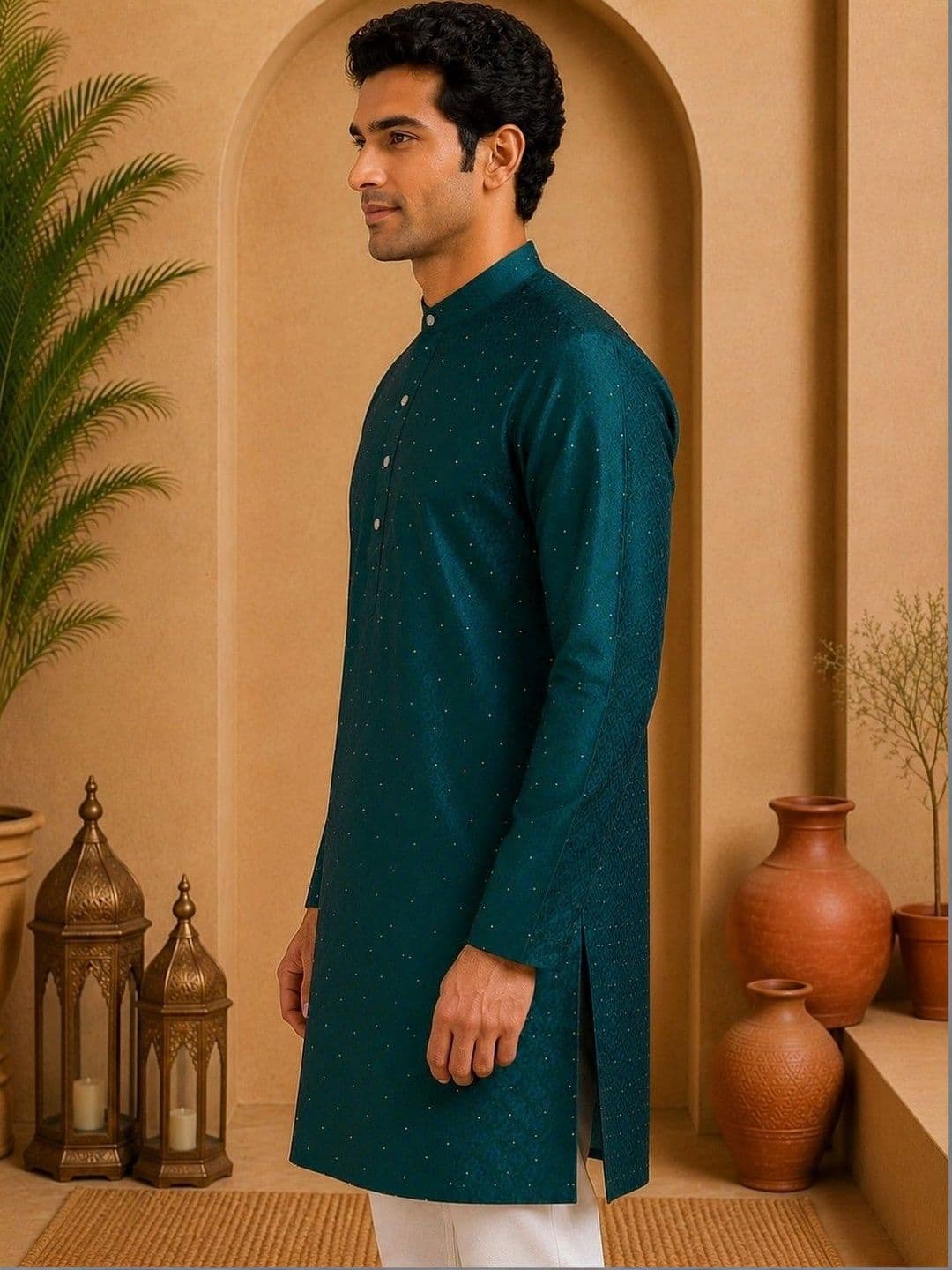 TATTVA Men Embellished Sequinned Jacquard Kurta thumbnail 2