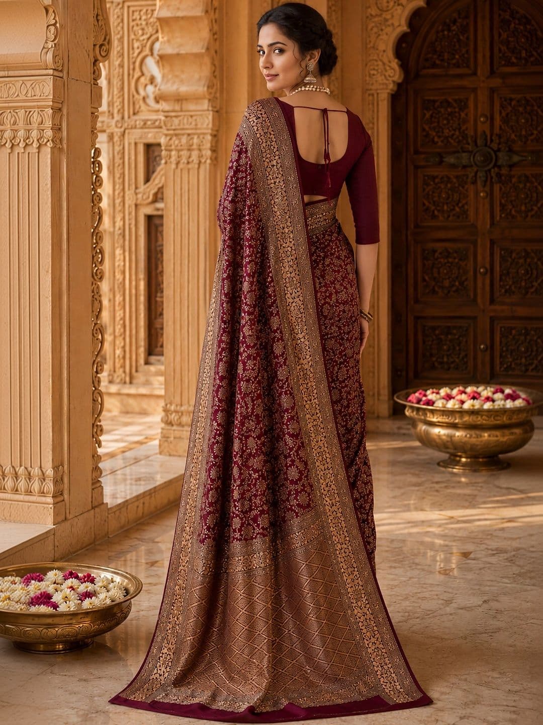 Anjaneya Sarees Woven Design Zari Silk Blend Designer Banarasi Saree thumbnail 2