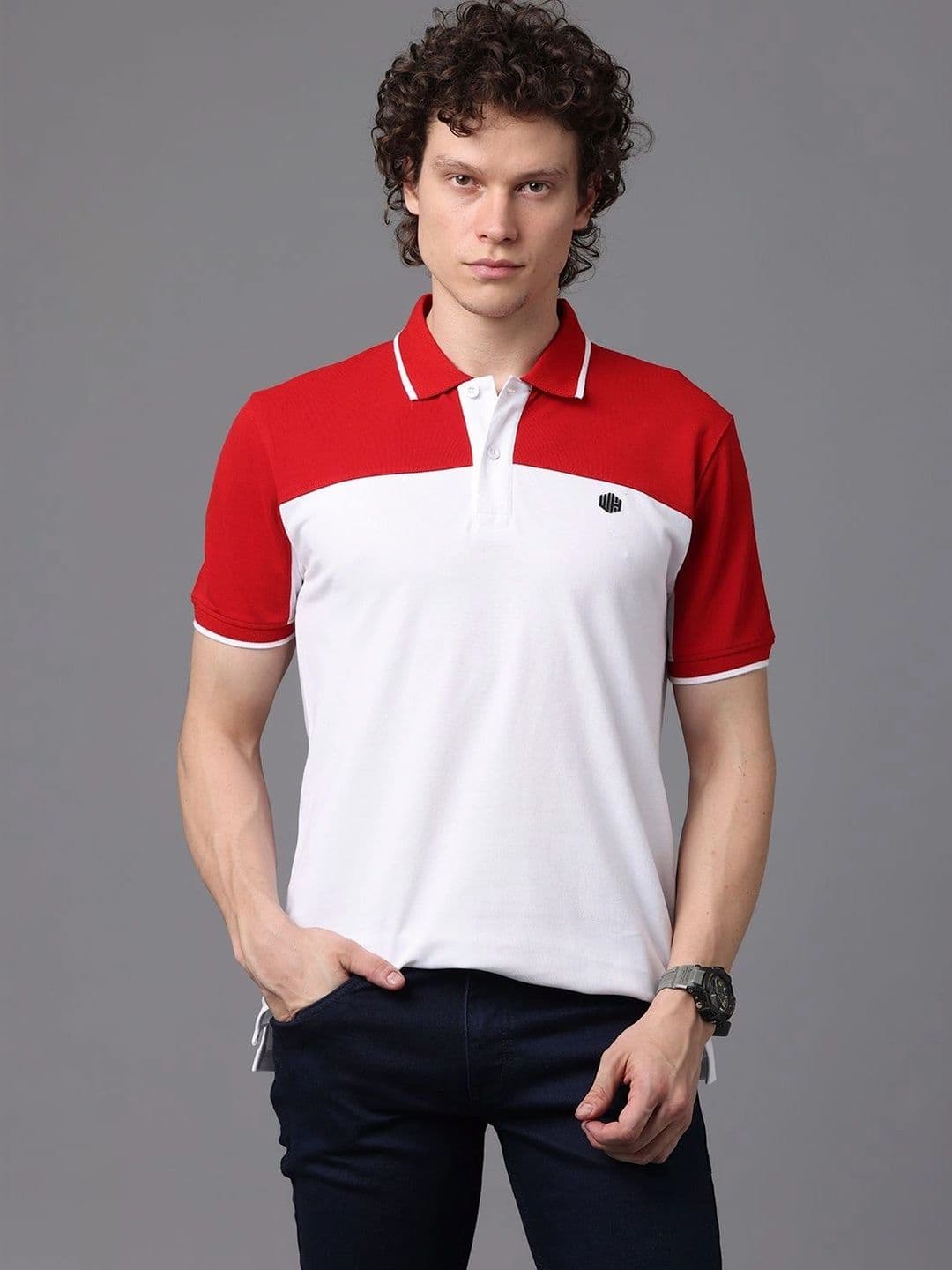 WEARHOUSE Men Colourblocked Polo Collar Slim Fit T-shirt - view 1
