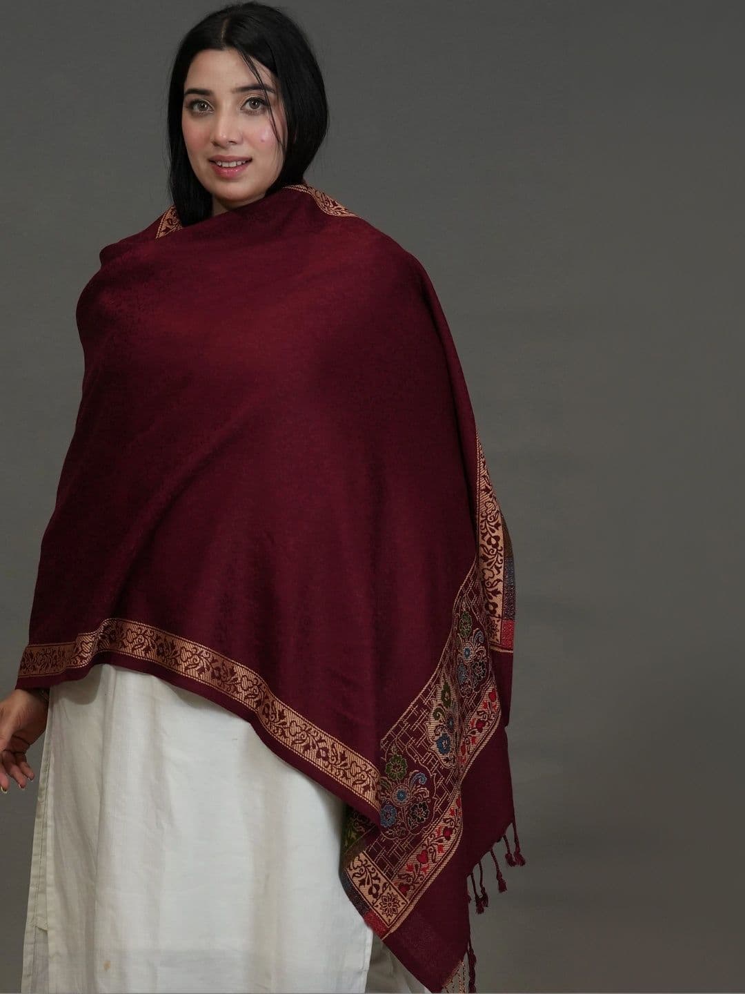 SHIFNEEN Women Ethnic Motifs Woven Design Acrylic Shawl thumbnail 2