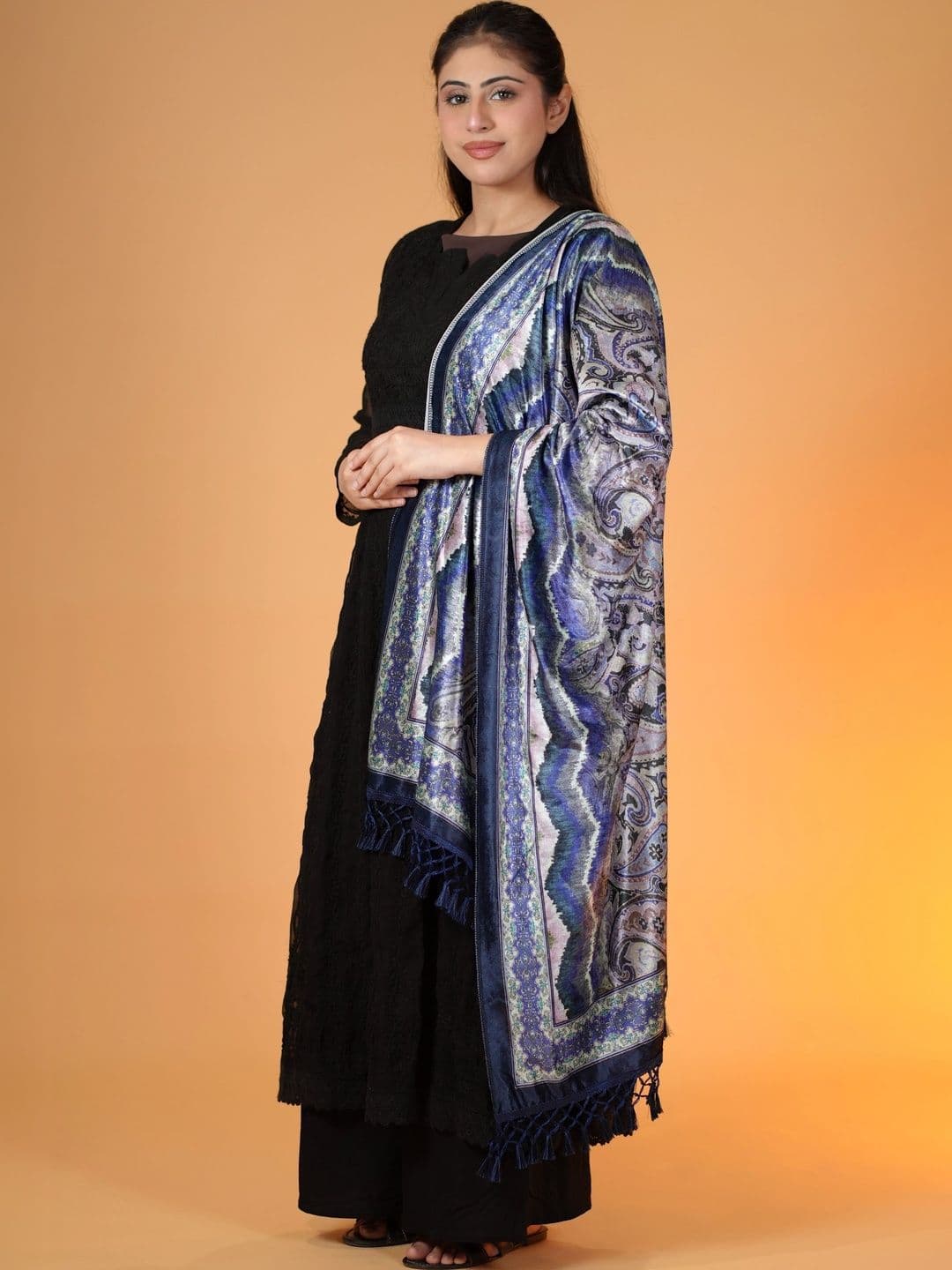SHIFNEEN Women Paisley Printed Velvet Shawl - view 1