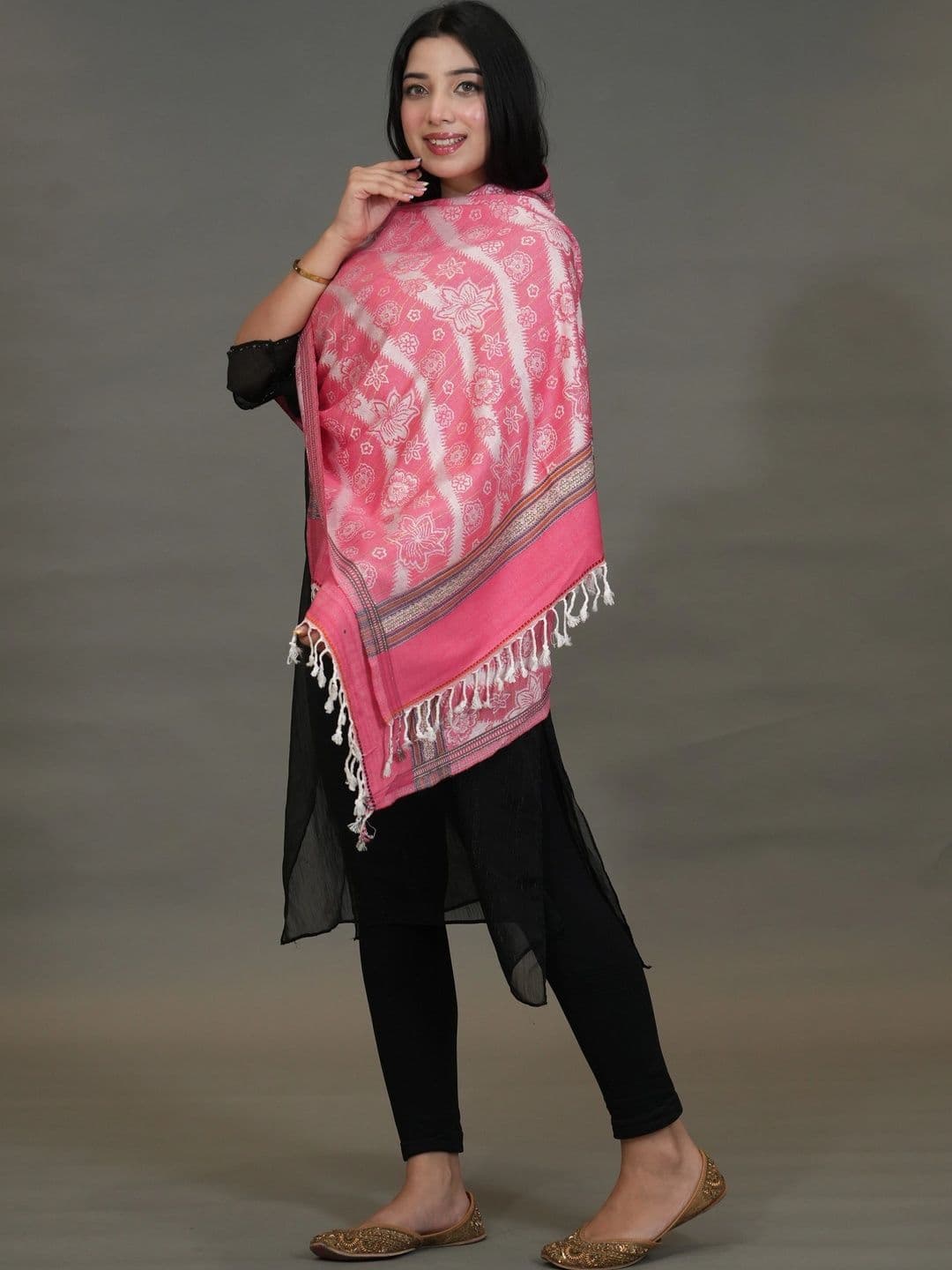 SHIFNEEN Women Floral Woven Design Acrylic Shawl thumbnail 3
