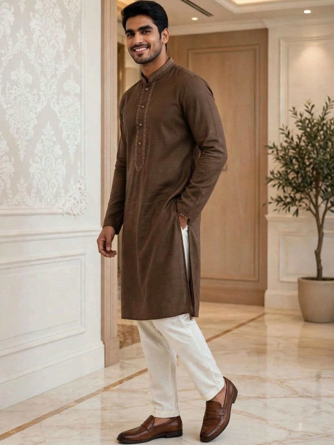 MEHWISH Men Ethnic Motifs Embroidered Thread Work Handloom Kurta thumbnail 4