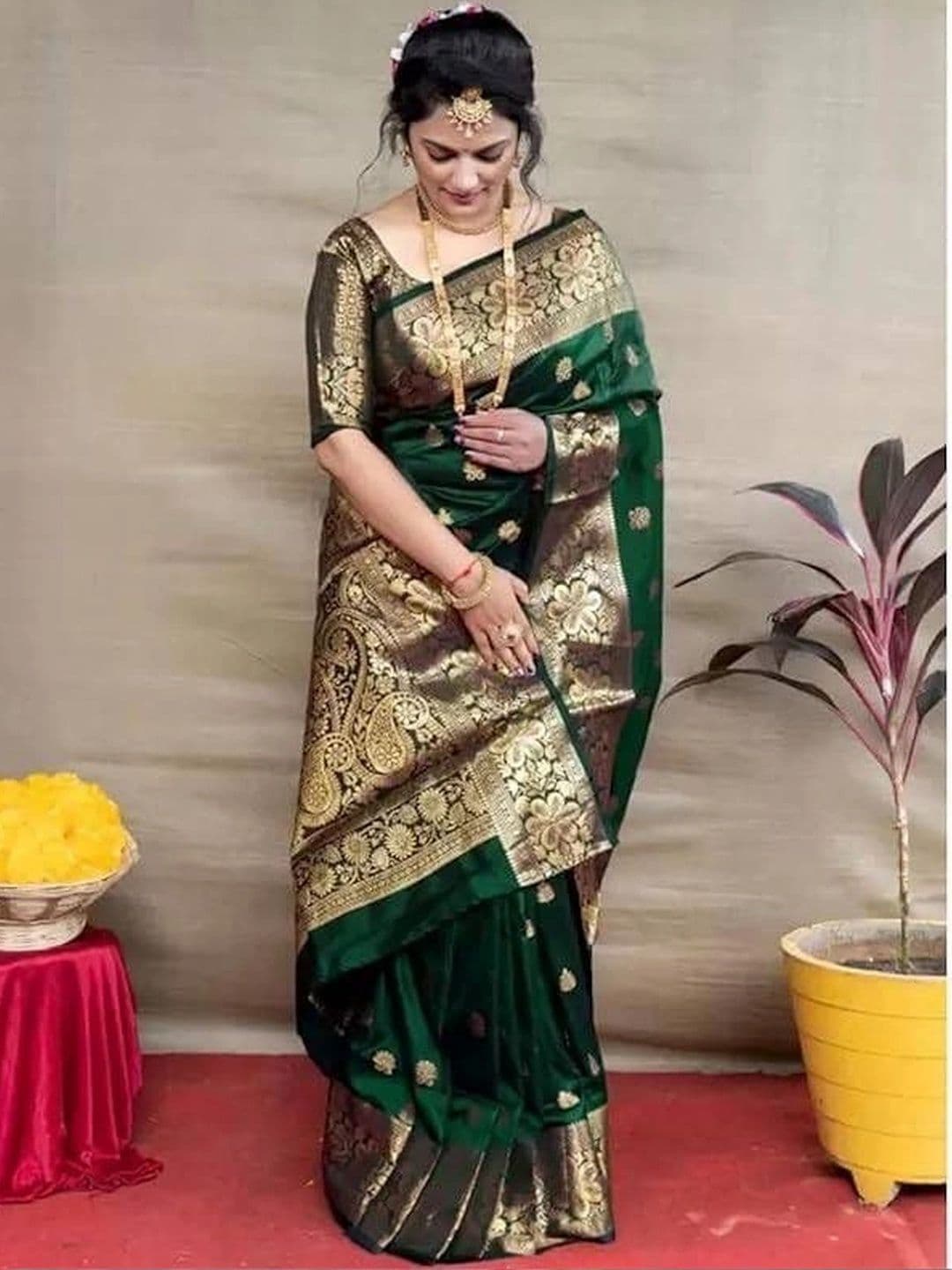 ADIANADI Woven Design Zari Silk Cotton Banarasi Saree - view 1