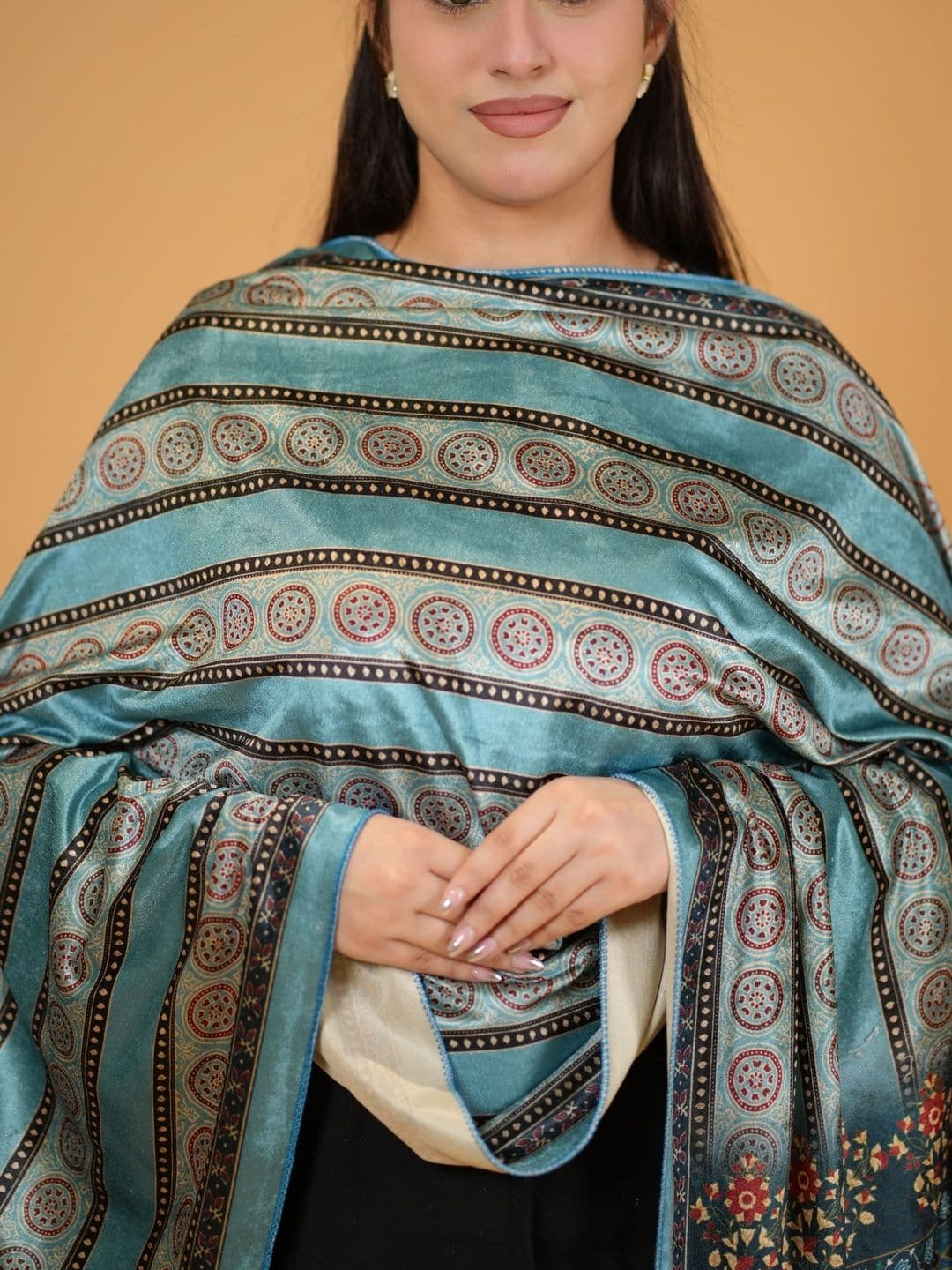 SHIFNEEN Women Ethnic Motifs Printed Velvet Shawl thumbnail 2