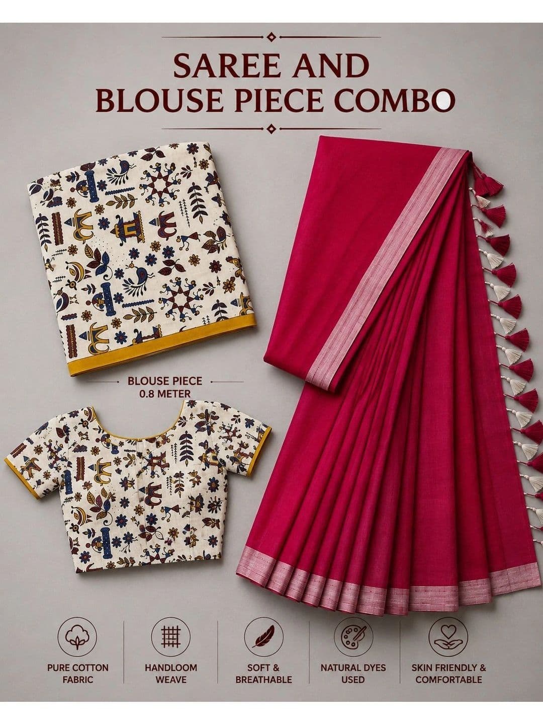 FASHIONIUM Kalamkari Pure Cotton Saree thumbnail 4