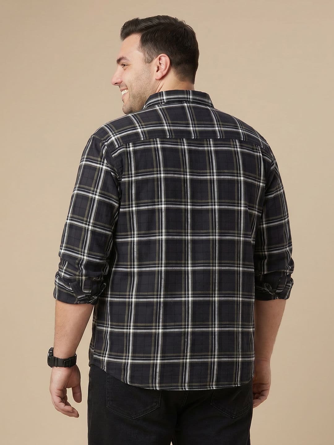 Sztori Plus Size Checked Pure Cotton Casual Shirt thumbnail 3