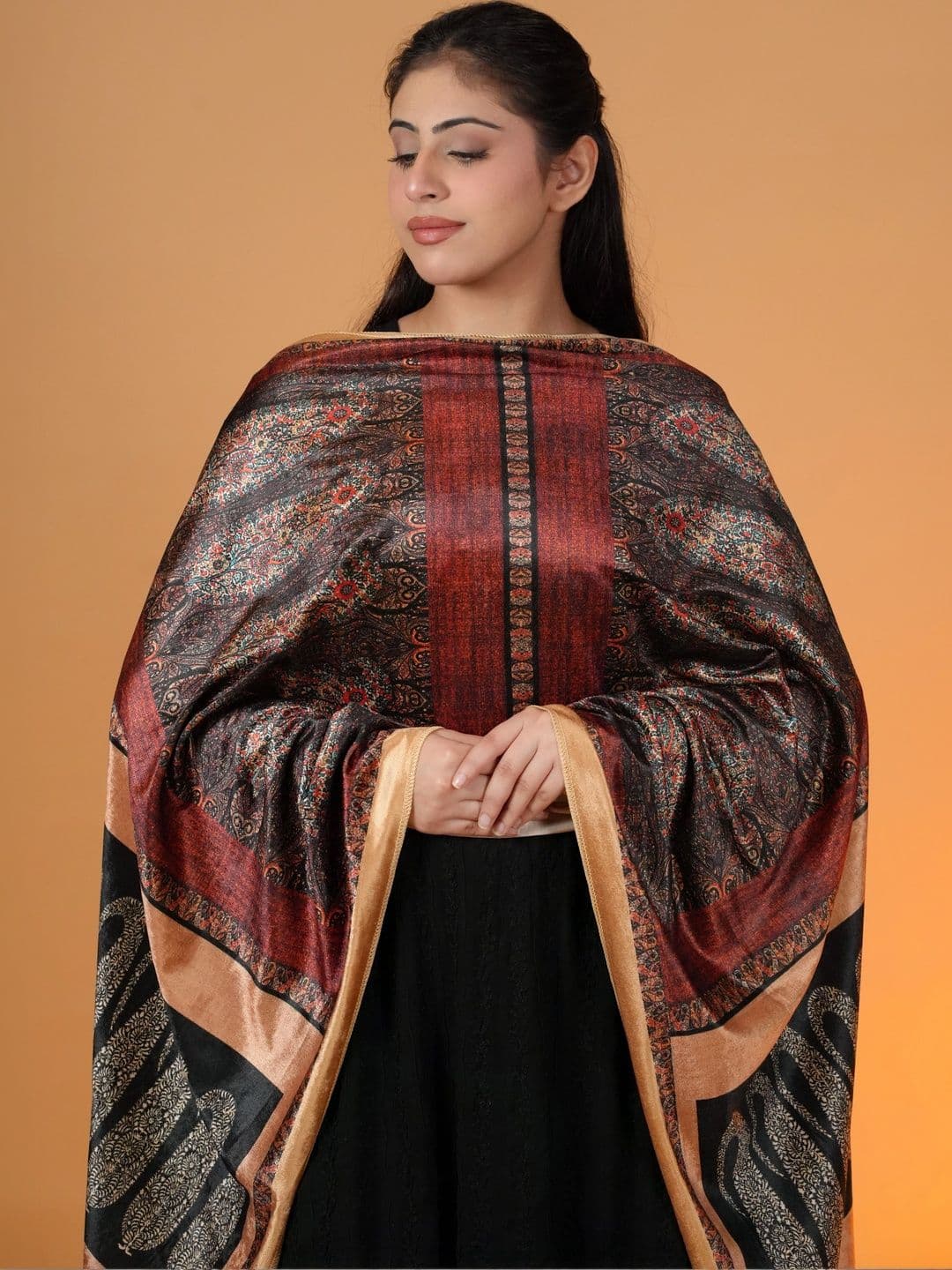 SHIFNEEN Women Ethnic Motifs Printed Velvet Shawl thumbnail 2