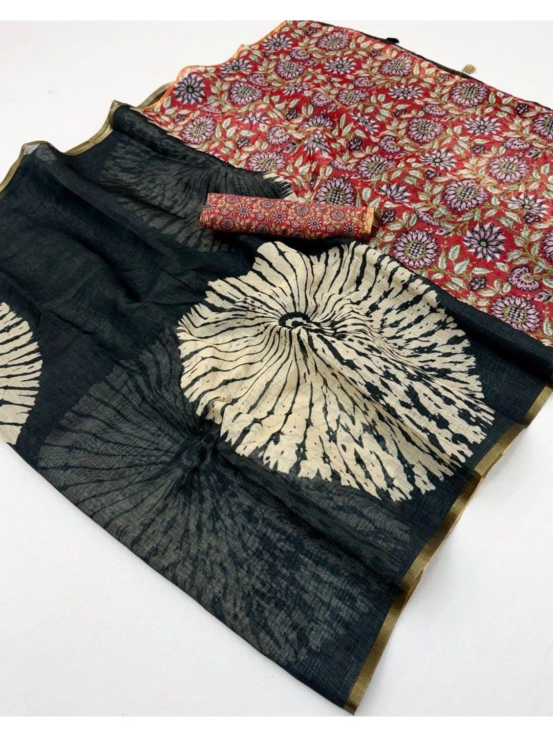 Peachmode Tie and Dye Linen Blend Fusion Saree thumbnail 3