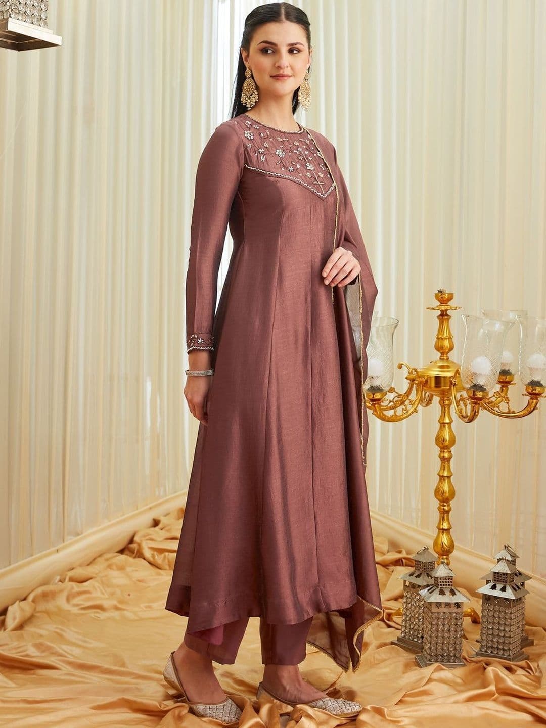 MOKOSH Women Embroidered Anarkali Kurta And Pant With Dupatta Set thumbnail 5