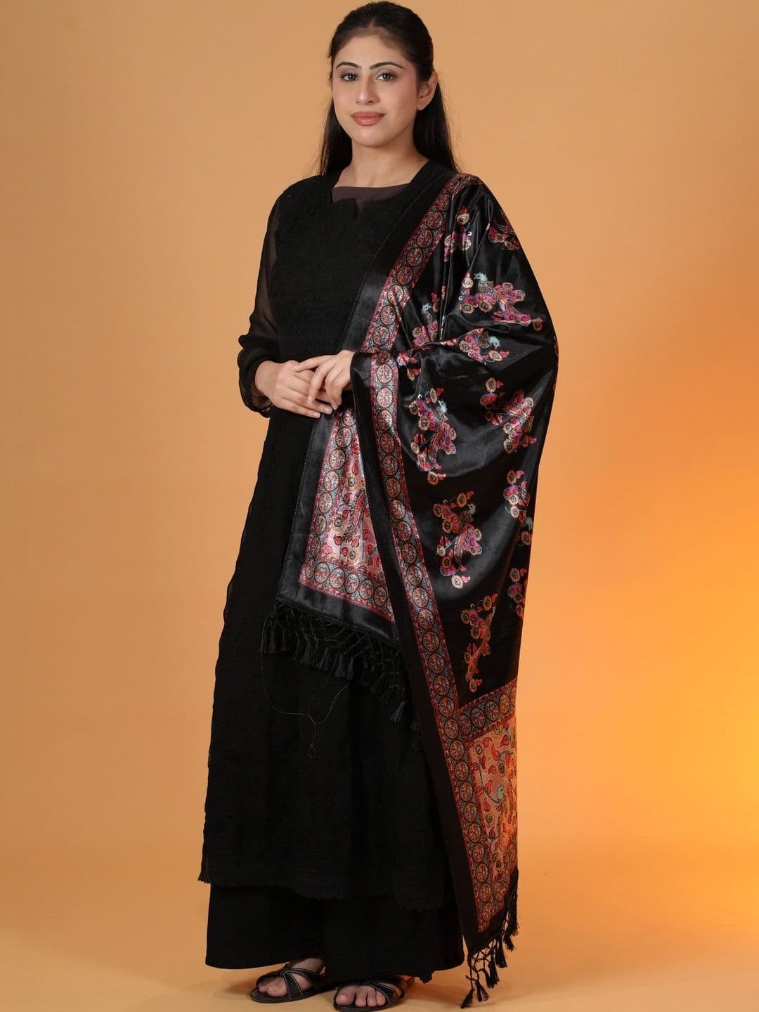 SHIFNEEN Women Ethnic Motifs Printed Velvet Shawl thumbnail 3