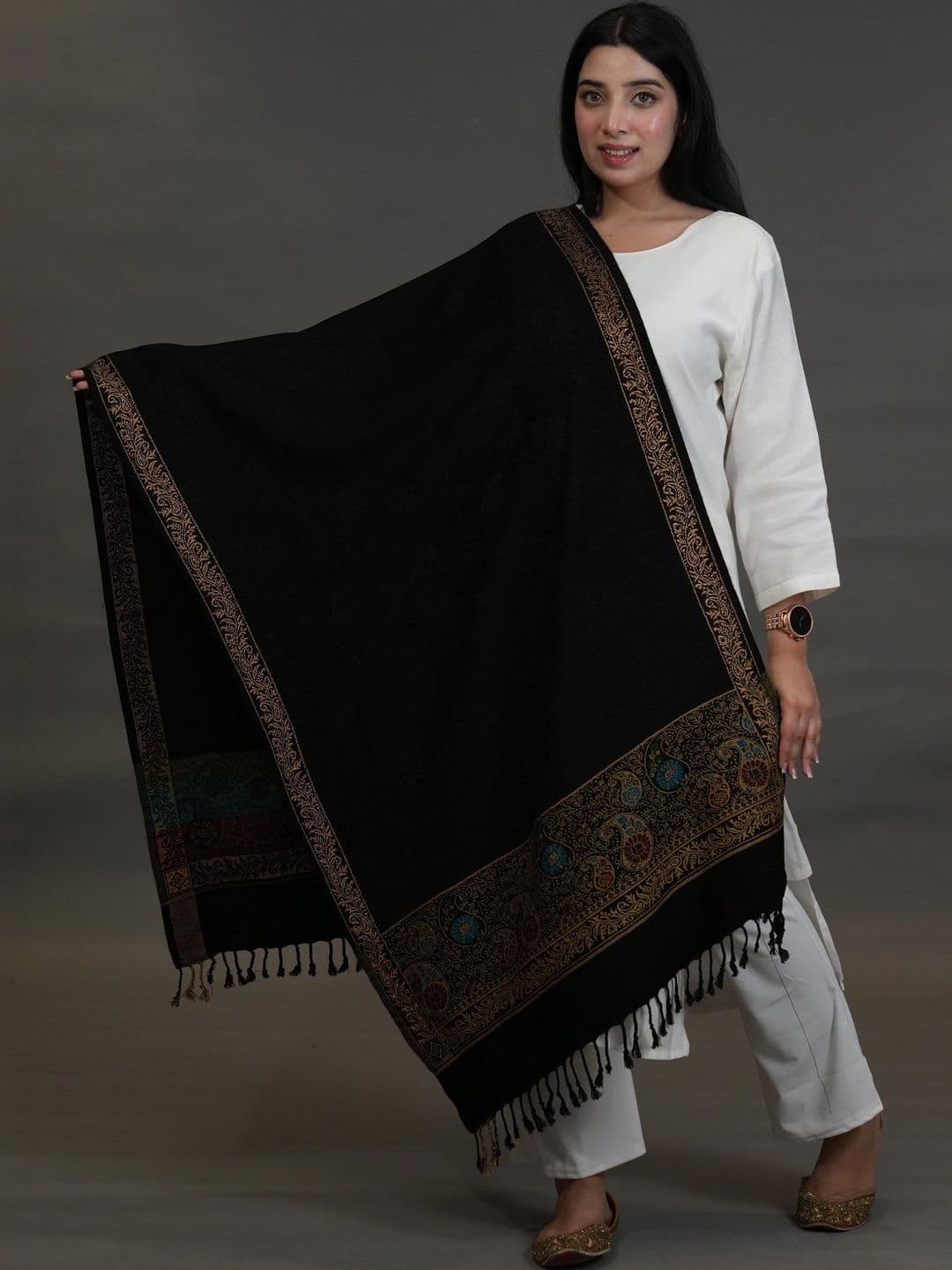SHIFNEEN Women Ethnic Motifs Woven Design Acrylic Shawl - view 1