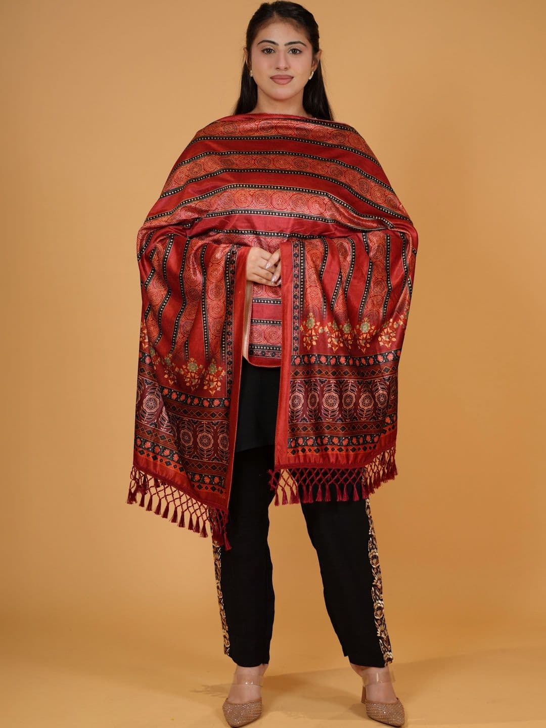SHIFNEEN Women Ethnic Motifs Printed Velvet Shawl - view 1