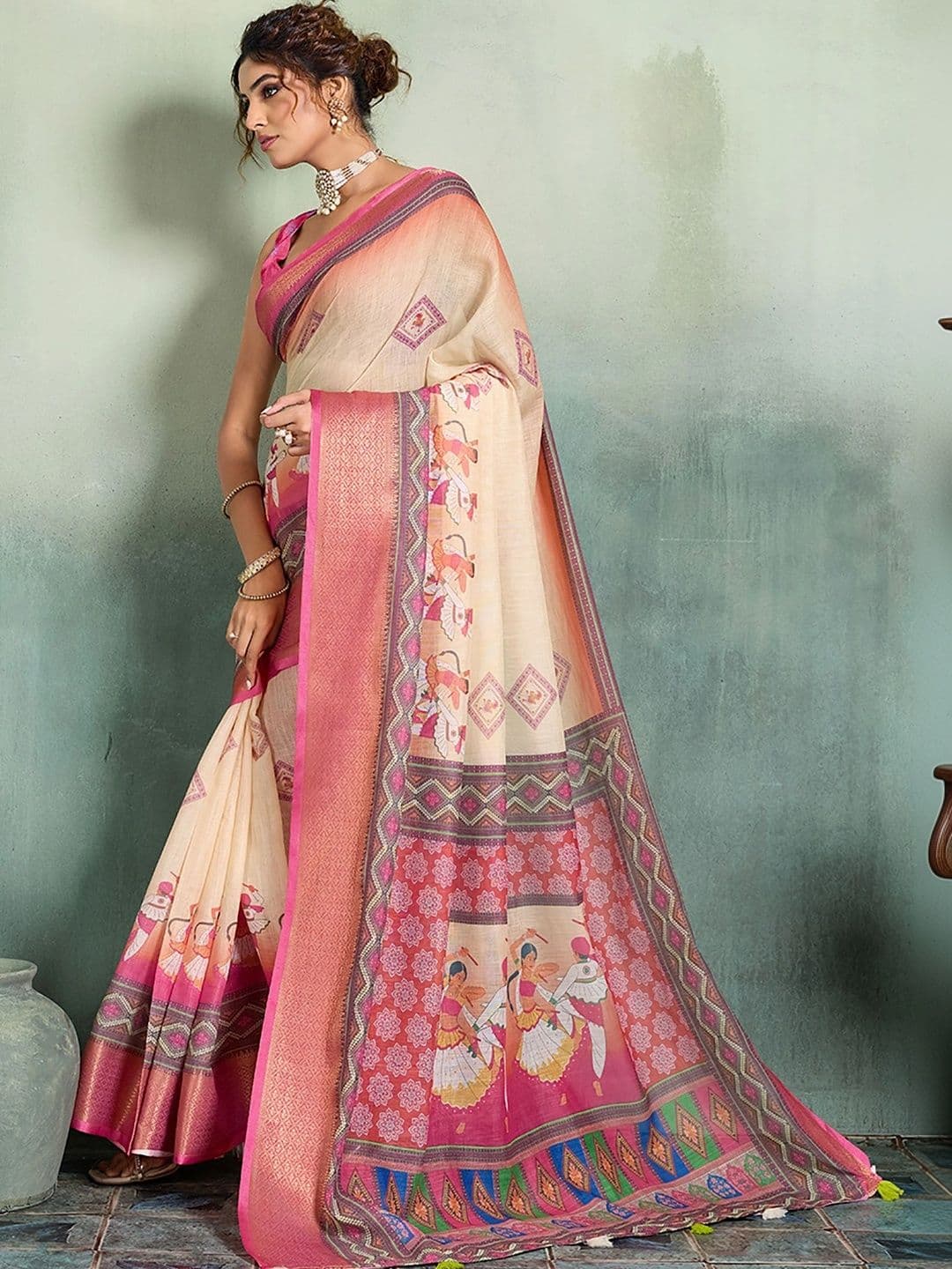 AMRUTKALA SAREES Zari Designer Block Print Saree thumbnail 4