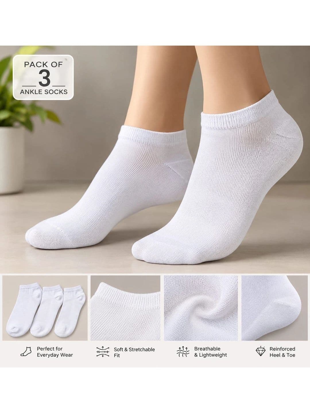 Moda Rapido Men Pack of 3 Cotton Blend Ankle Length Socks thumbnail 4