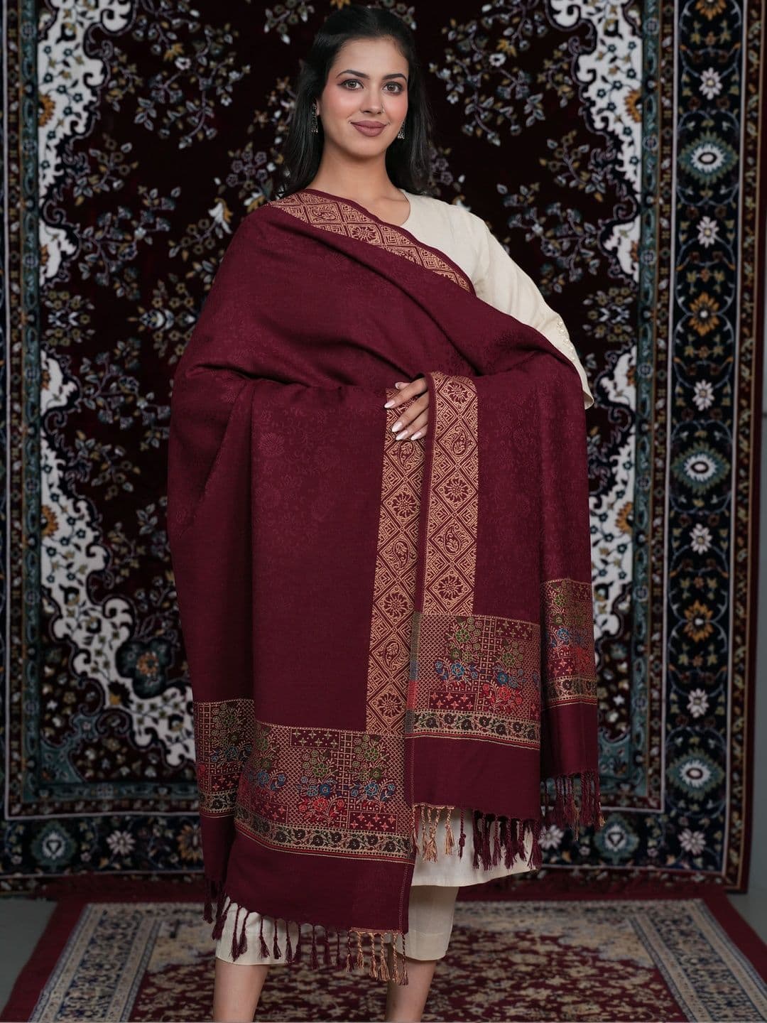 SHIFNEEN Women Ethnic Motifs Woven Design Acrylic Shawl - view 1