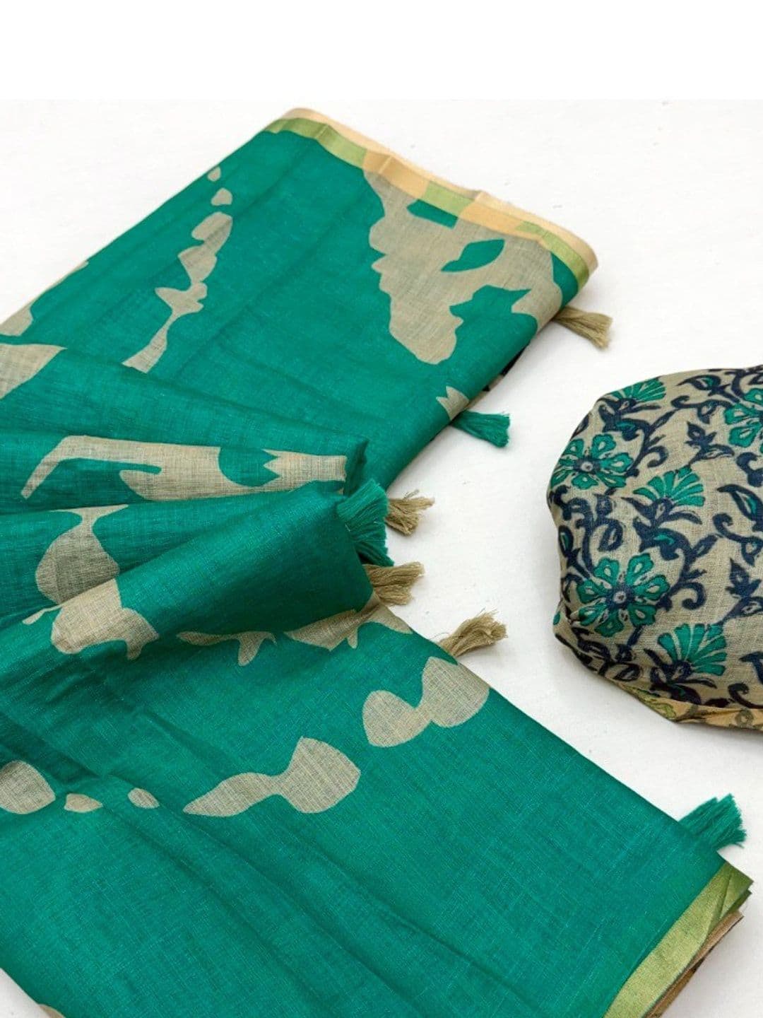 Peachmode Abstract Printed Linen Blend Saree thumbnail 3