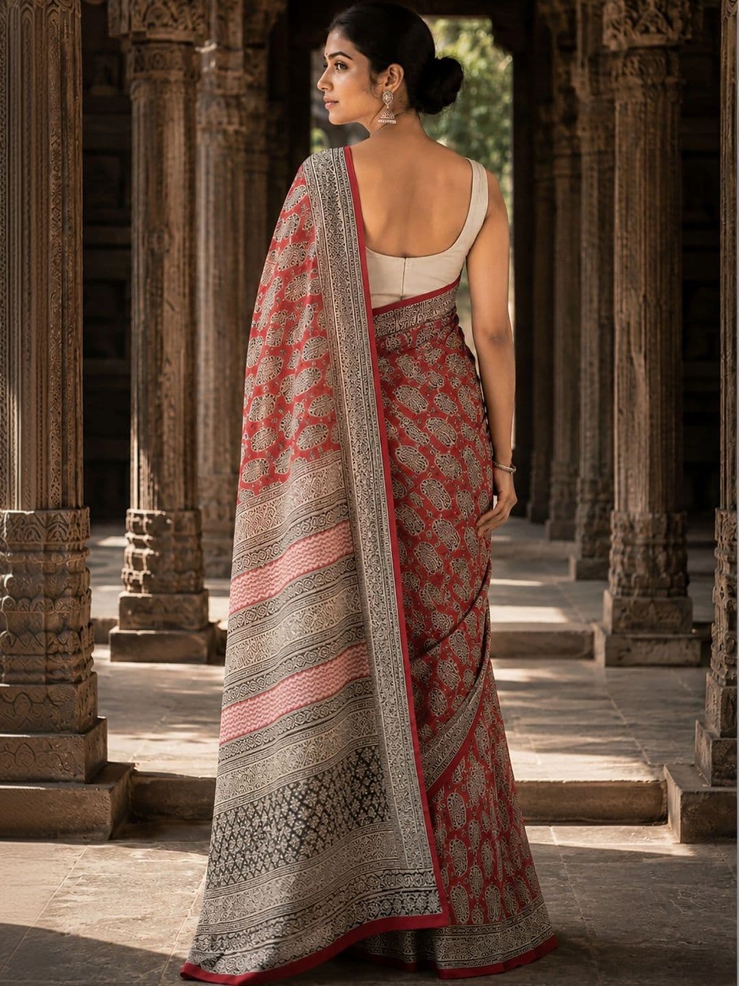 Mitera Linen Blend Designer Block Print Saree thumbnail 5