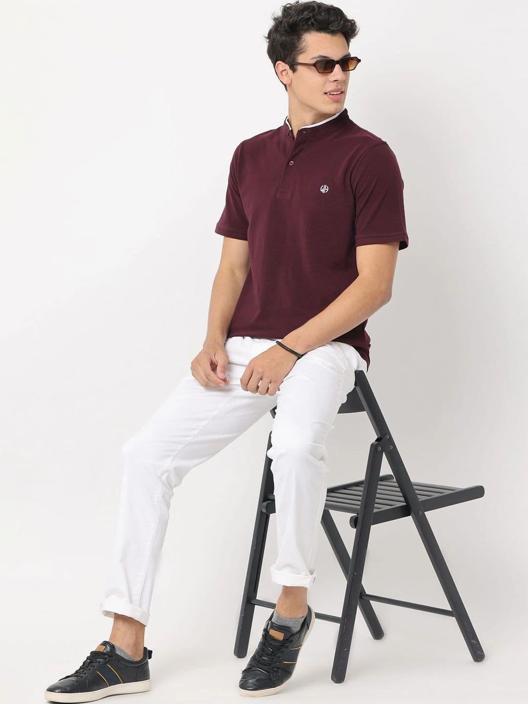 WEARHOUSE Men Brand Logo Mandarin Collar Slim Fit T-shirt thumbnail 4