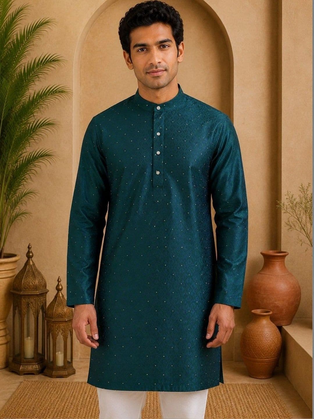 TATTVA Men Embellished Sequinned Jacquard Kurta thumbnail 4