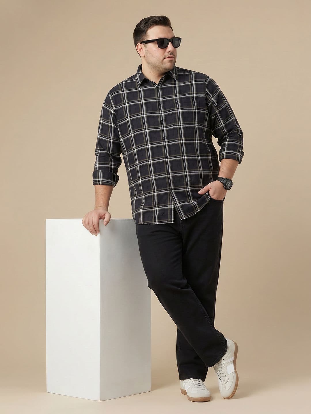 Sztori Plus Size Checked Pure Cotton Casual Shirt thumbnail 4