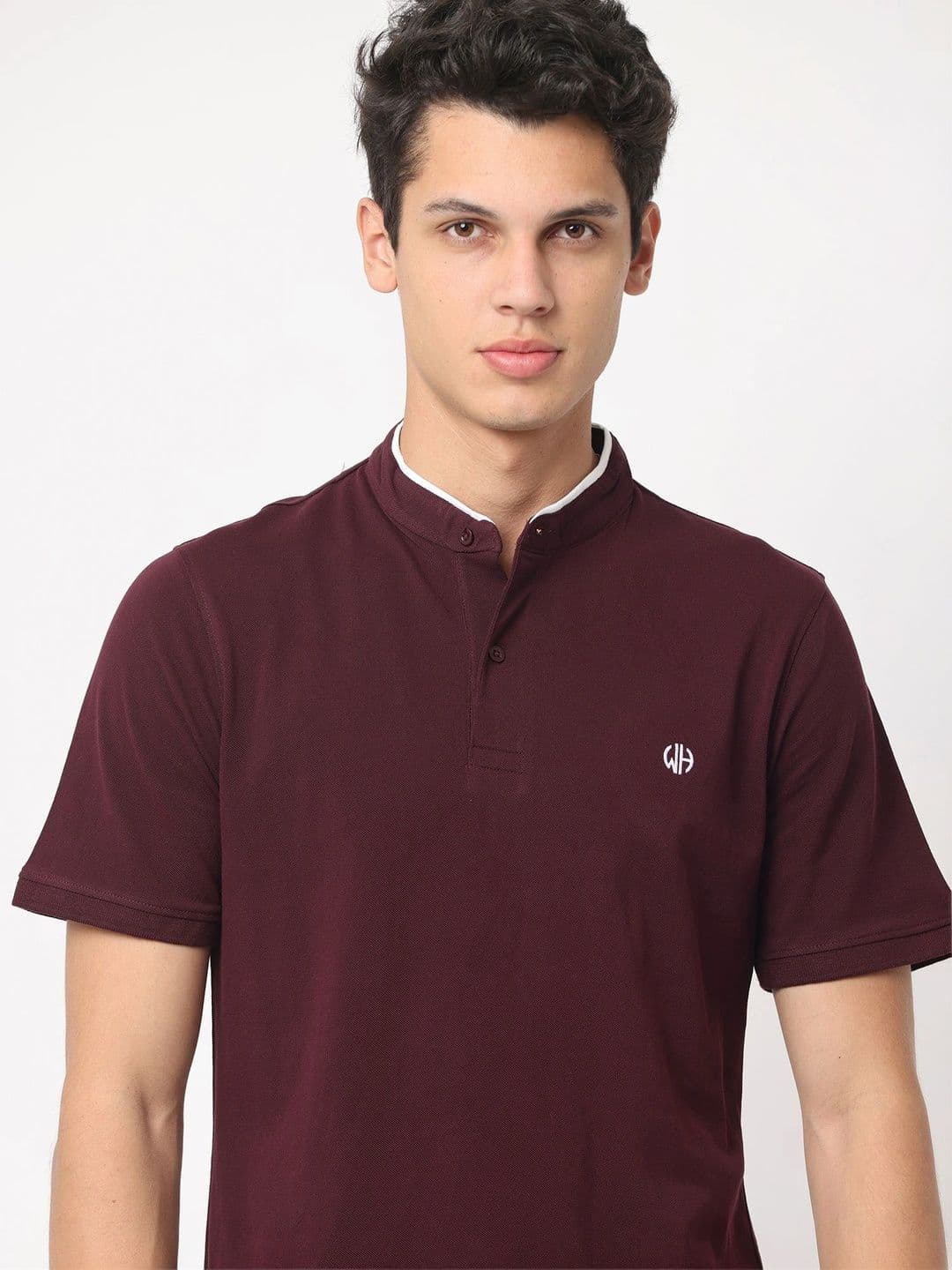 WEARHOUSE Men Brand Logo Mandarin Collar Slim Fit T-shirt thumbnail 2