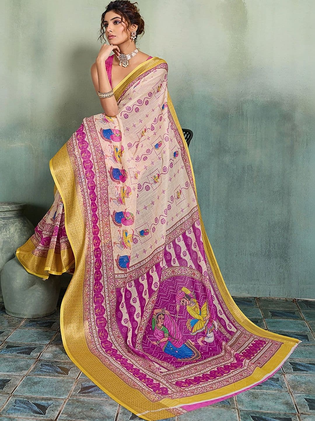 AMRUTKALA SAREES Designer Block Print Saree thumbnail 4