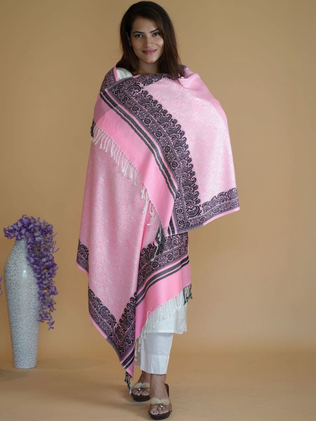 SHIFNEEN Women Paisley Printed Acrylic Shawl thumbnail 2