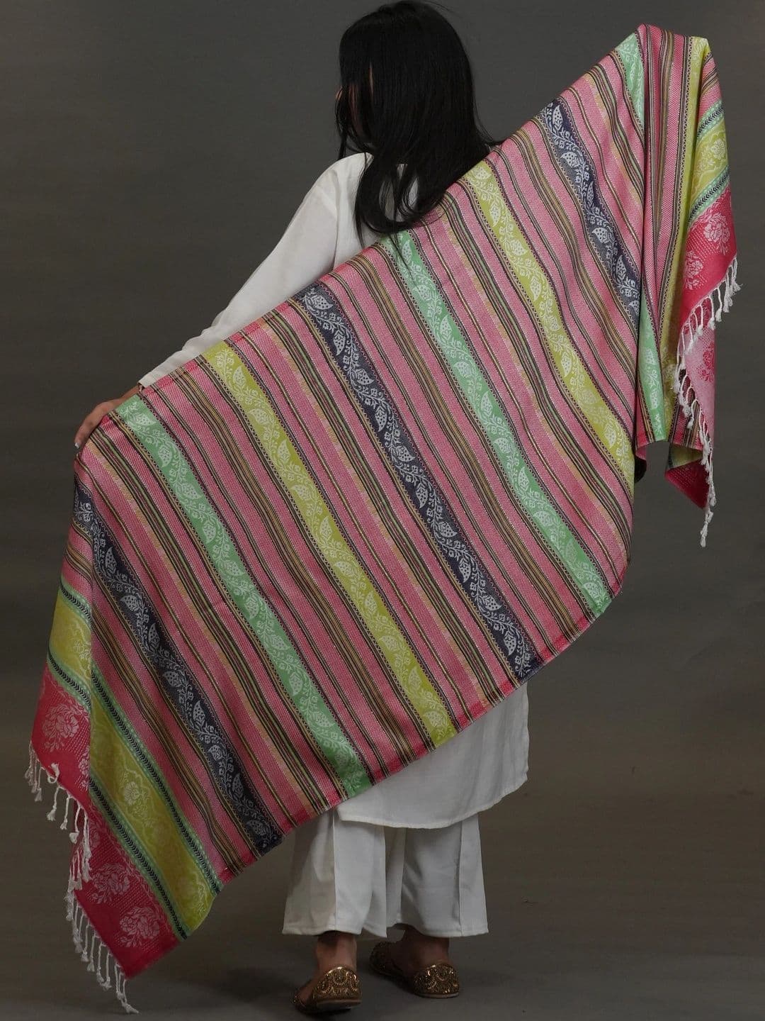 SHIFNEEN Women Striped Woven Design Acrylic Shawl thumbnail 4