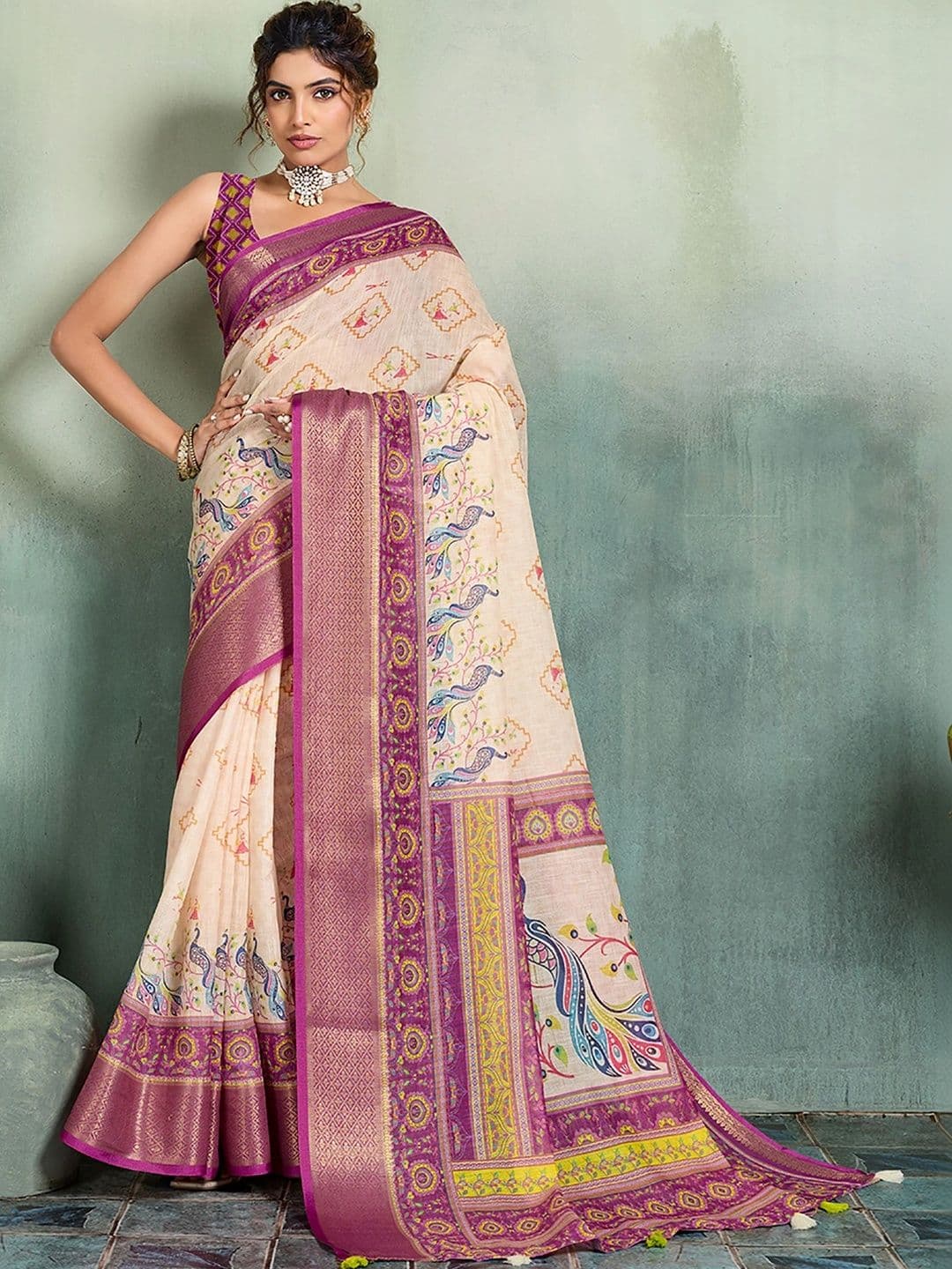 AMRUTKALA SAREES Paisley Zari Designer Block Print Saree - view 1