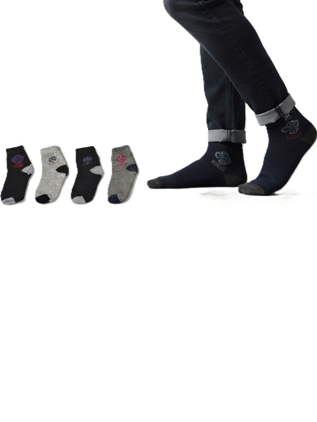 TINY HANDS Men Pack of 3 Cotton Assorted Patterned Ankle Length Socks thumbnail 2