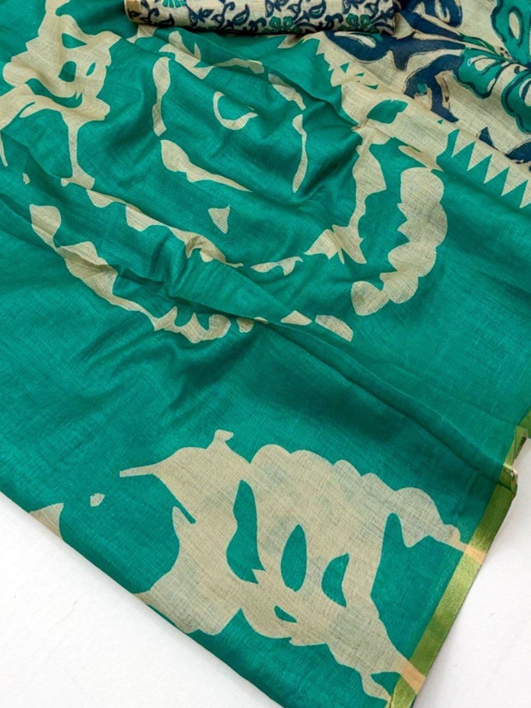 Peachmode Abstract Printed Linen Blend Saree thumbnail 5