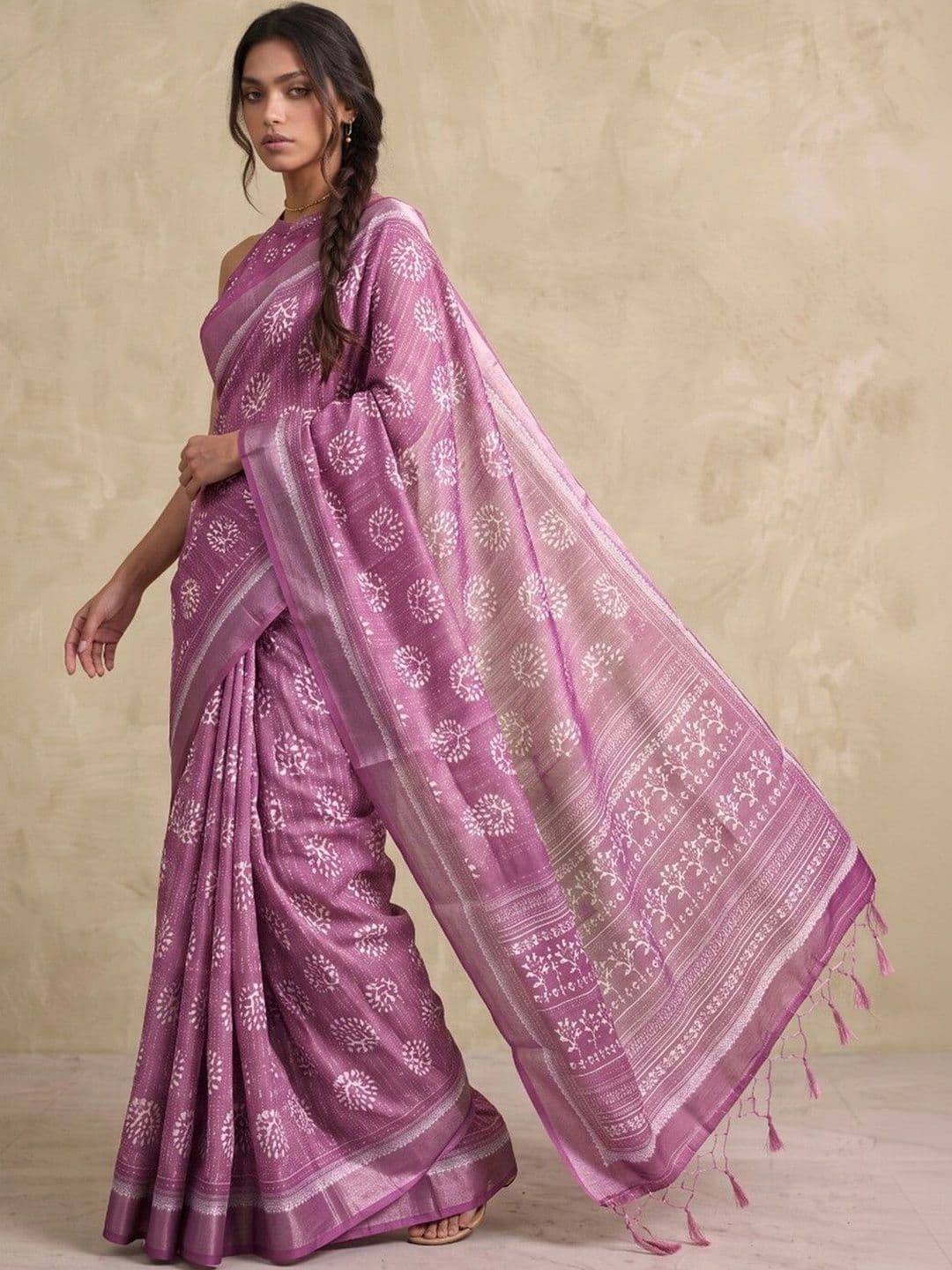 SAARA Ethnic Motifs Pure Linen Saree thumbnail 4