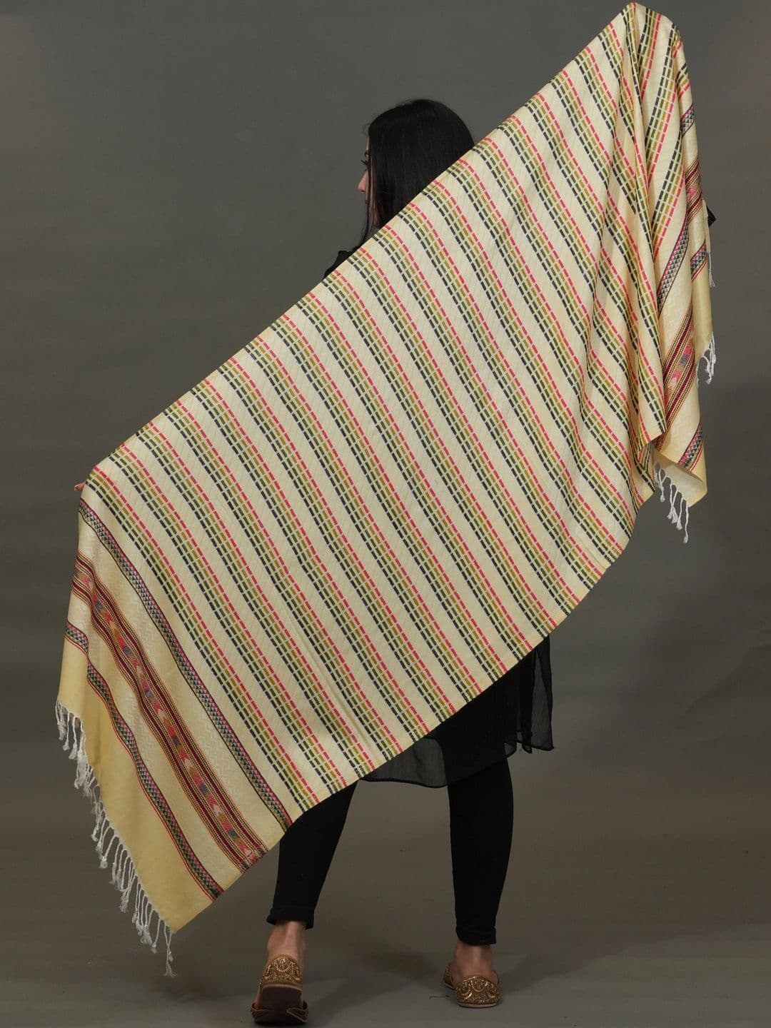 SHIFNEEN Women Striped Woven Design Acrylic Shawl thumbnail 4