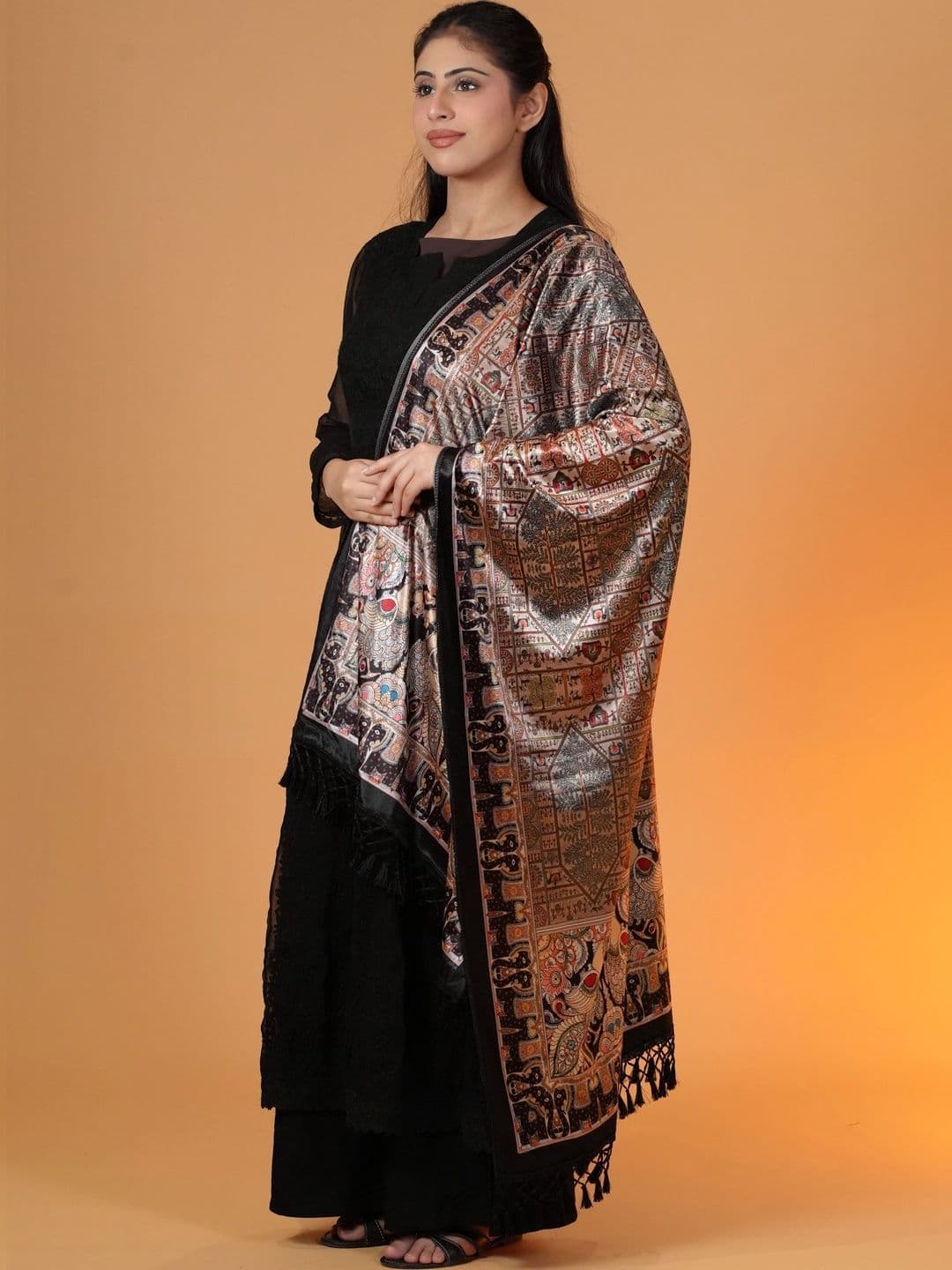 SHIFNEEN Women Ethnic Motifs Printed Velvet Shawl thumbnail 3
