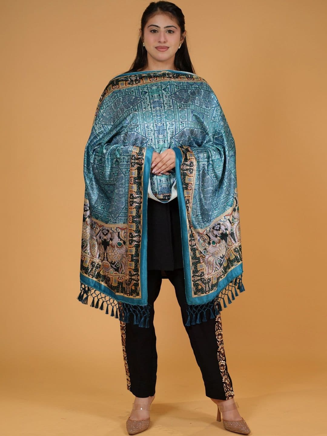 SHIFNEEN Women Ethnic Motifs Printed Velvet Shawl - view 1