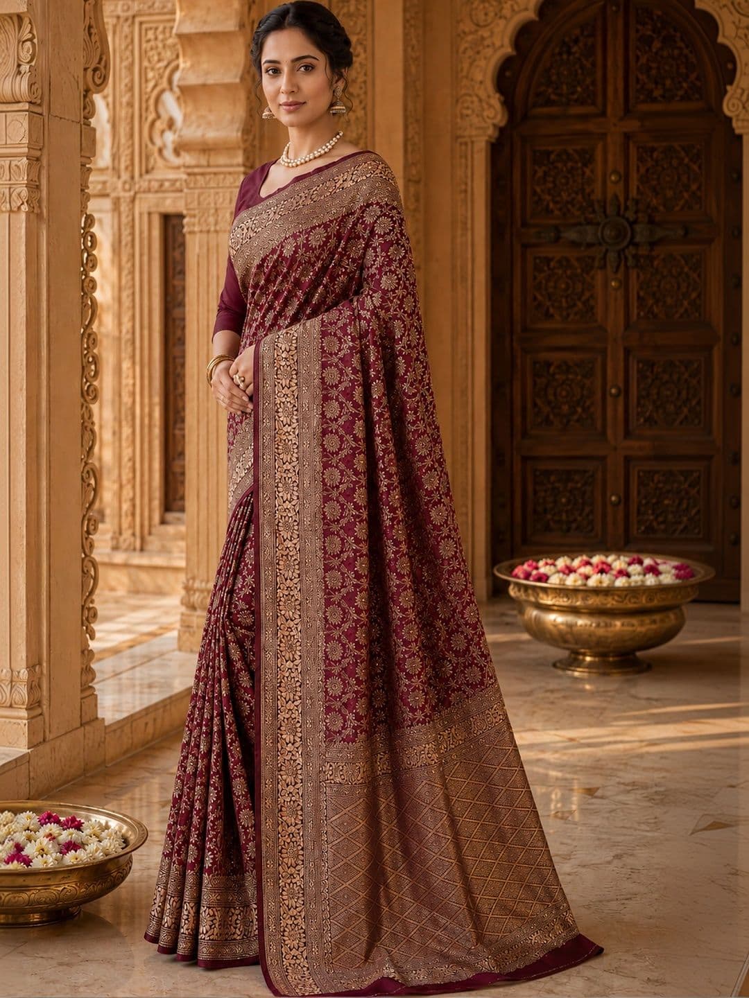 Anjaneya Sarees Woven Design Zari Silk Blend Designer Banarasi Saree thumbnail 4