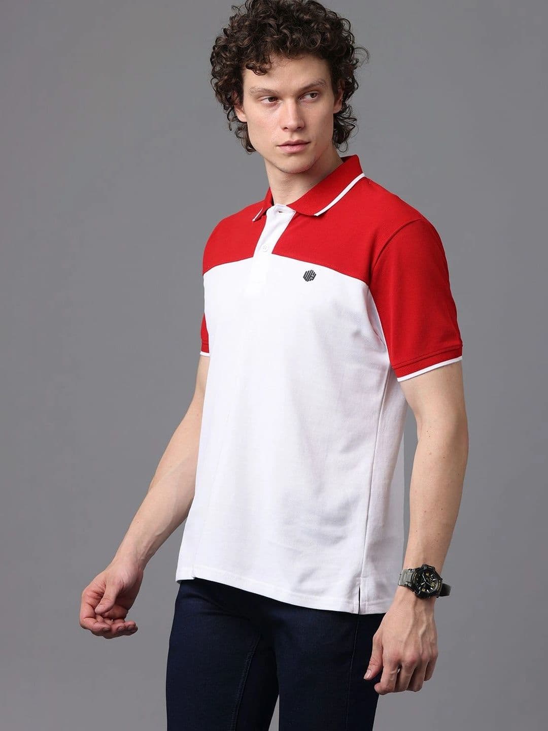 WEARHOUSE Men Colourblocked Polo Collar Slim Fit T-shirt thumbnail 4