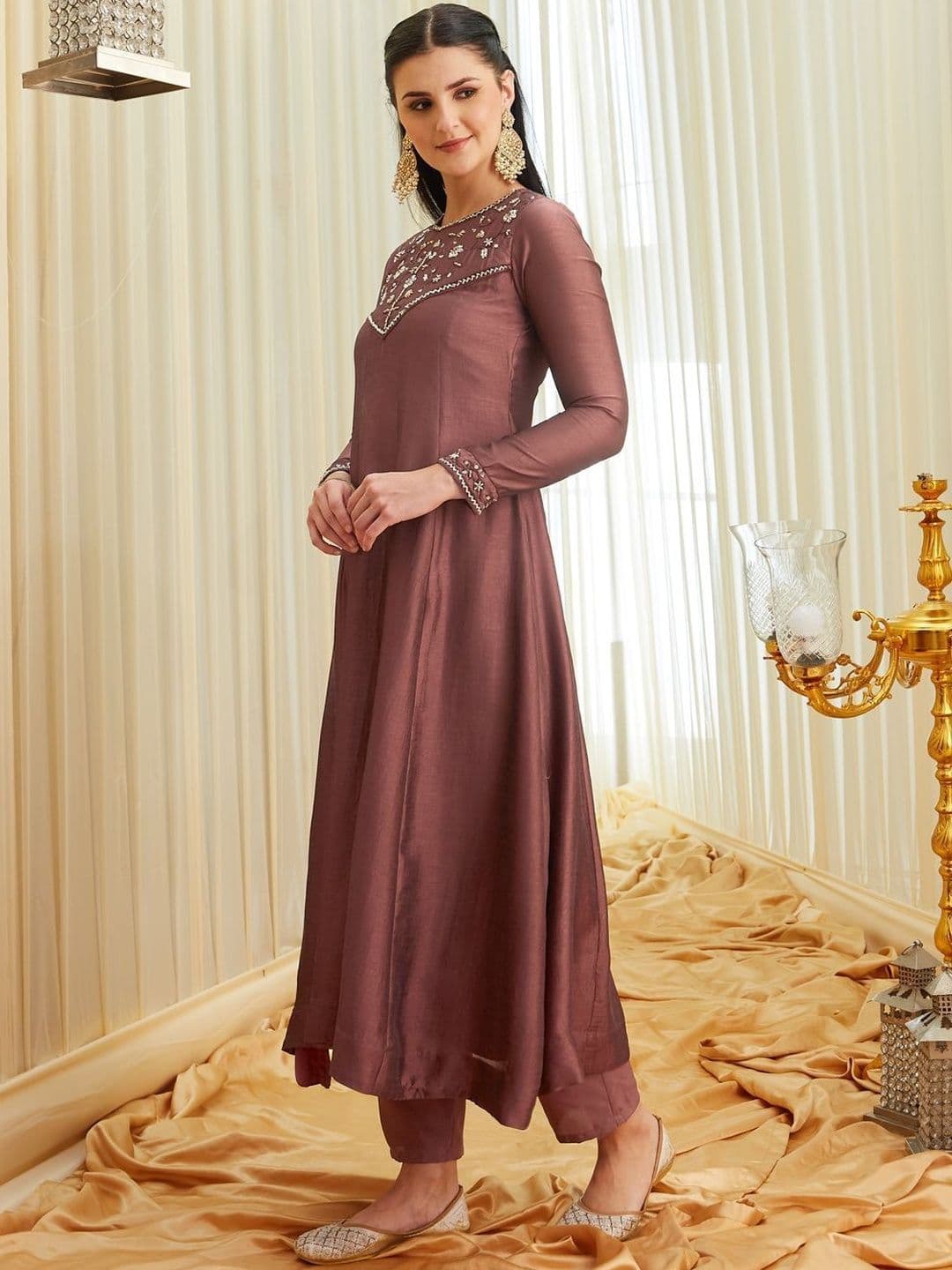 MOKOSH Women Embroidered Anarkali Kurta And Pant With Dupatta Set thumbnail 3