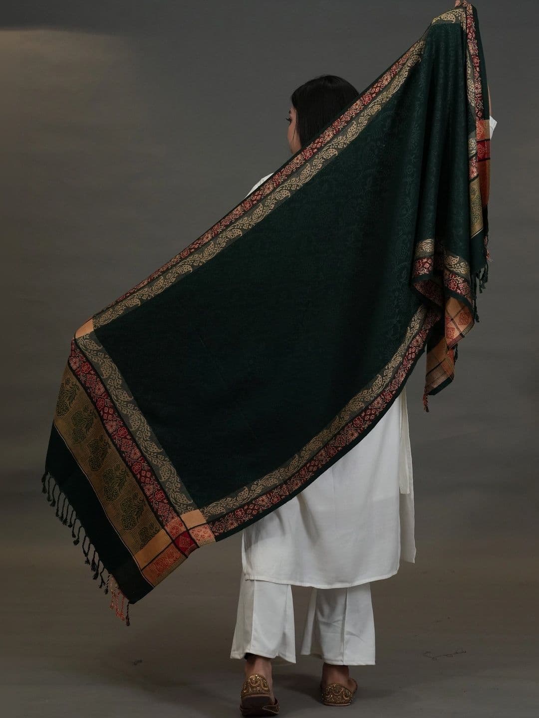 SHIFNEEN Women Floral Woven Design Acrylic Shawl thumbnail 2