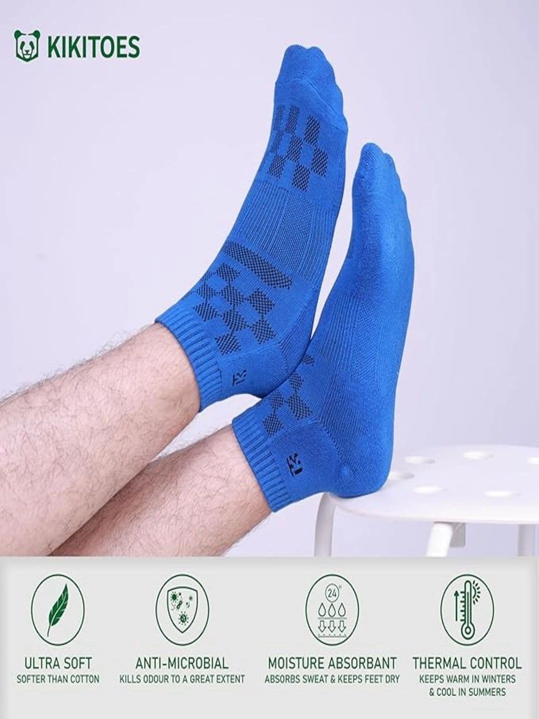 Kikitoes Men Pack of 3 Bamboo Ankle Length Assorted Solid Sports Socks thumbnail 2