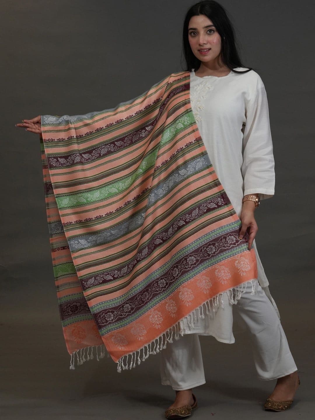SHIFNEEN Women Ethnic Motifs Woven Design Acrylic Shawl - view 1