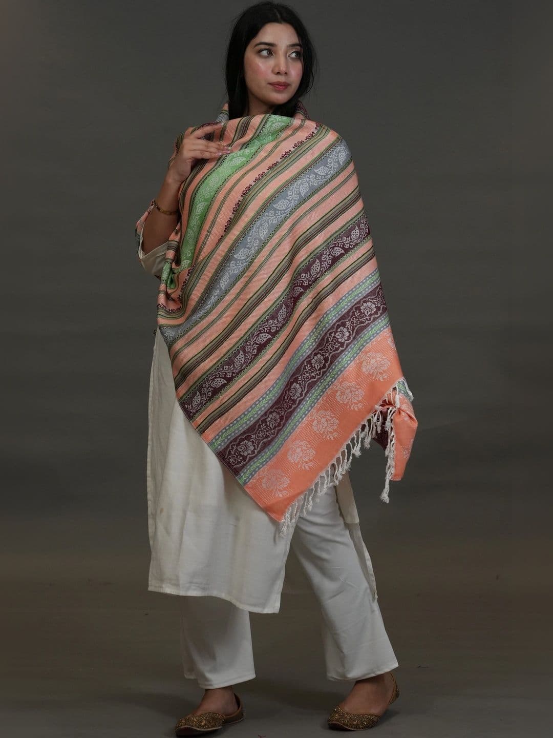 SHIFNEEN Women Ethnic Motifs Woven Design Acrylic Shawl thumbnail 2