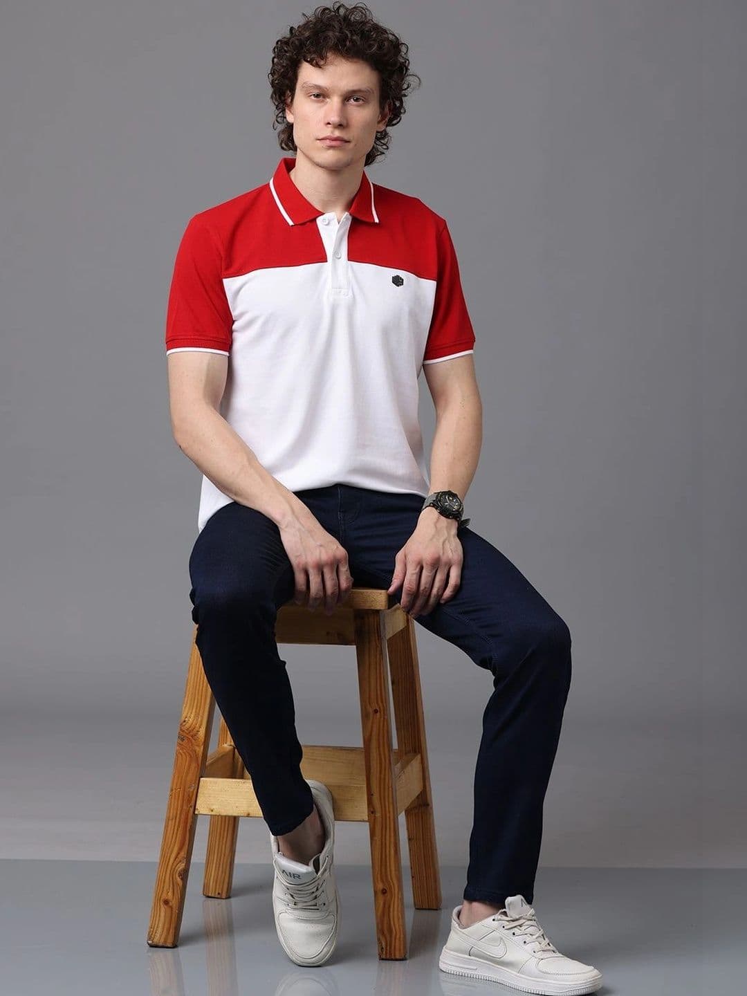 WEARHOUSE Men Colourblocked Polo Collar Slim Fit T-shirt thumbnail 2