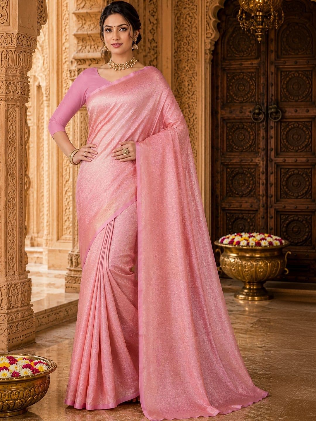 Anjaneya Sarees Woven Design Zari Silk Blend Designer Banarasi Saree thumbnail 3