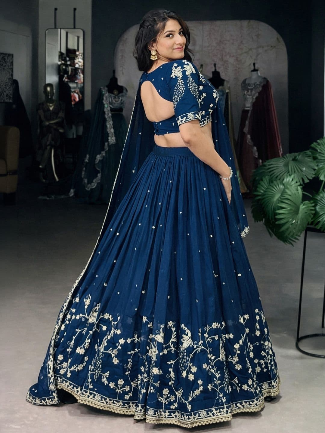 KRYSAL Embroidered Thread Work Semi-Stitched Lehenga & Blouse With Dupatta thumbnail 2
