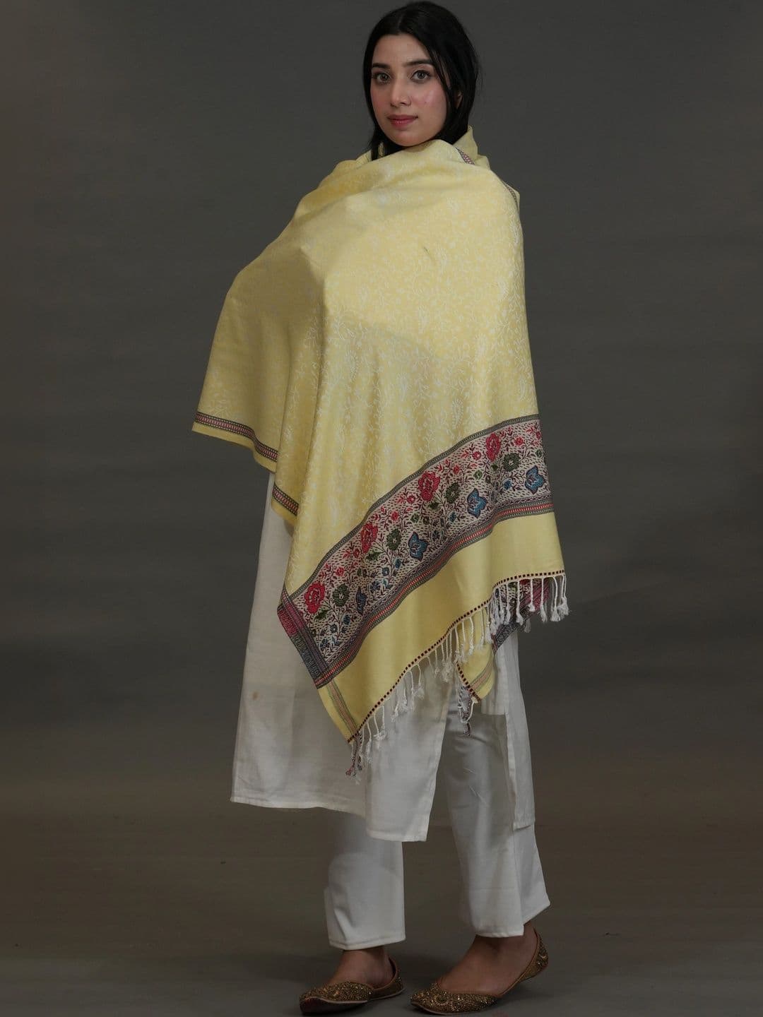 SHIFNEEN Women Botanical Woven Design Acrylic Shawl thumbnail 3