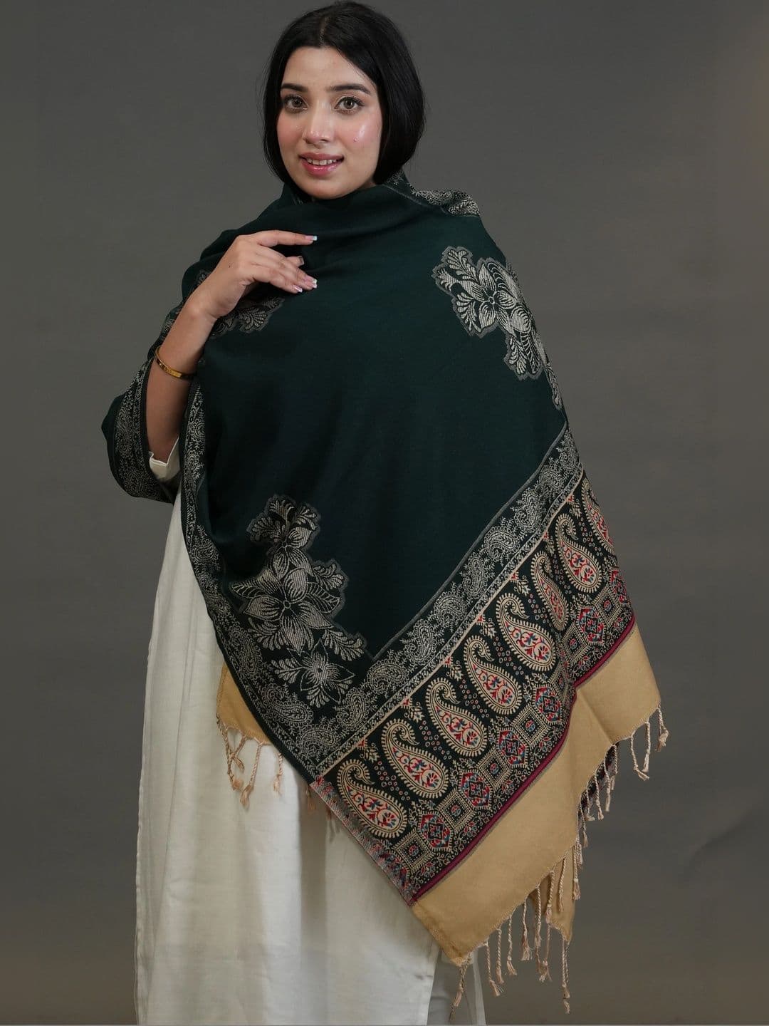 SHIFNEEN Women Floral Embroidered Acrylic Shawl thumbnail 2
