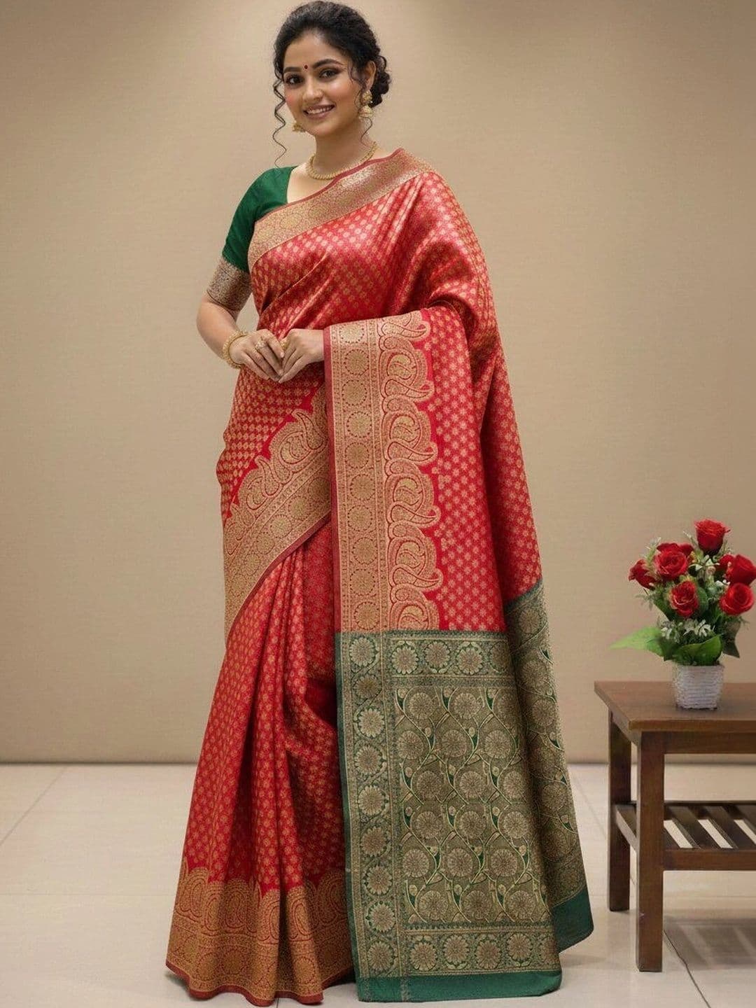 JISHA CREATION Woven Design Zari Art Silk Banarasi Saree - view 1